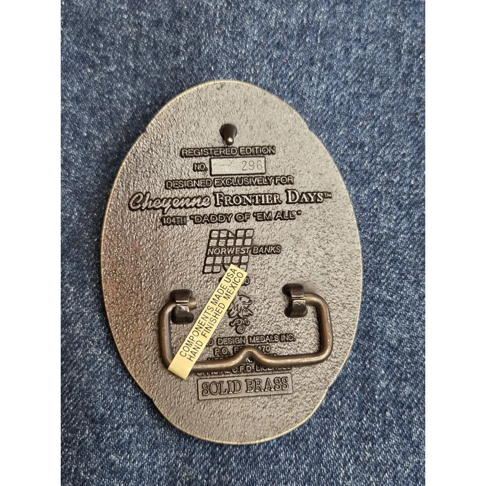 2000 Cheyenne Frontier Days 104th Brass Belt Buckle Heritage Mint w/Case